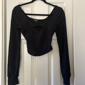 Lulus Black Ribbed bustier cutout crop top